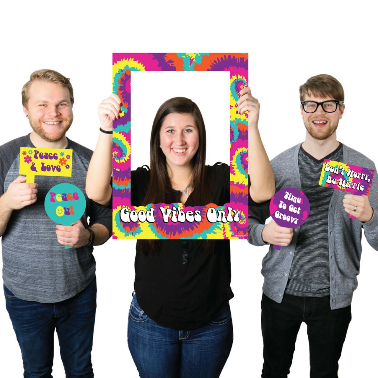 Big Dot of Happiness 60's Hippie - 1960s Groovy Party Selfie Photo Booth Picture Frame & Props - Printed on Sturdy Material